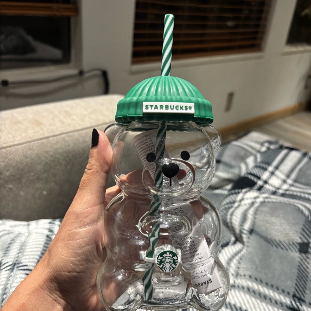 Starbucks Glass Bear Cup, Limited Edition with Straw